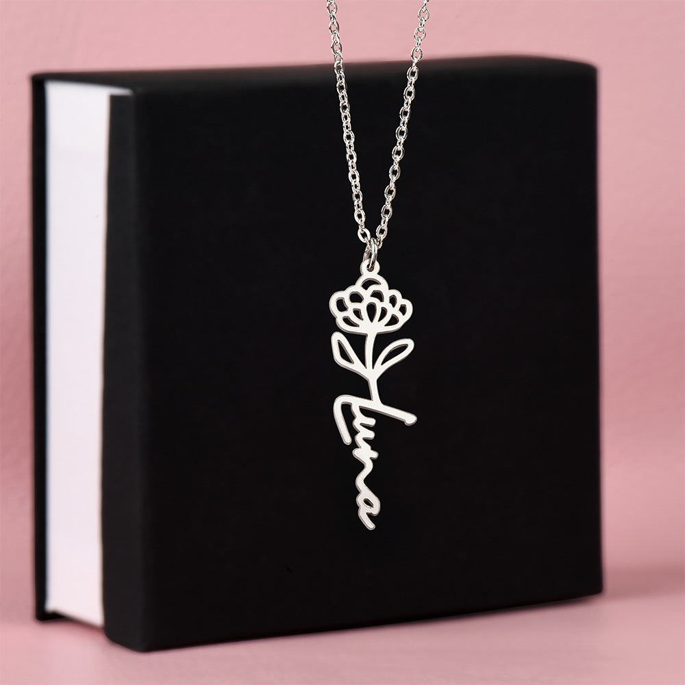 Custom Flower Name Necklace