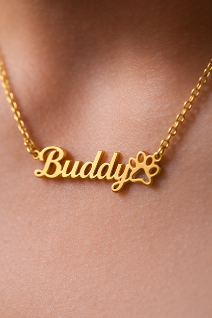 Personalized Paw Print Name Necklace
