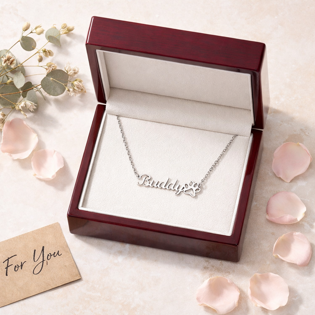Personalized Paw Print Name Necklace