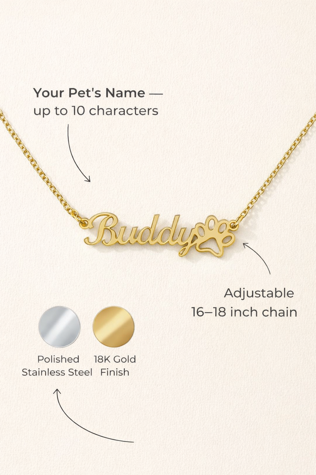 Personalized Paw Print Name Necklace