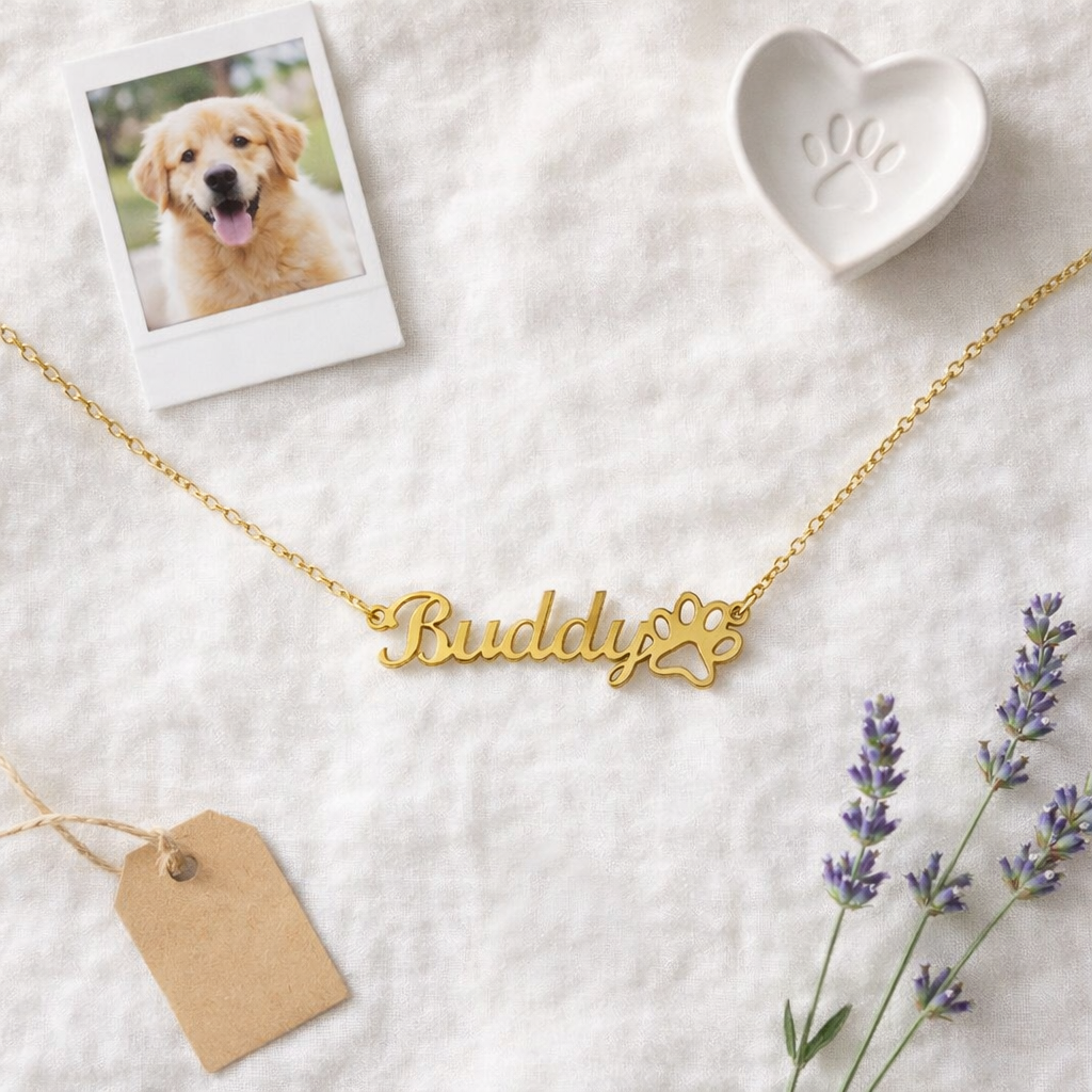 Personalized Paw Print Name Necklace