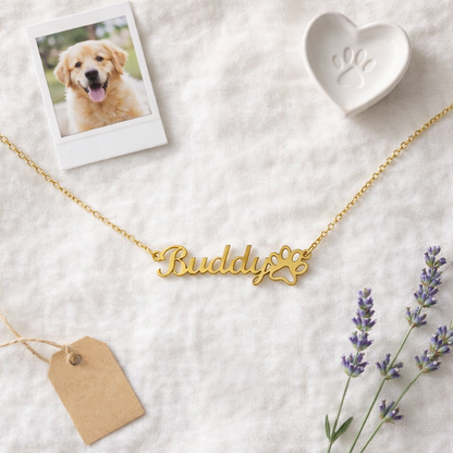 Personalized Paw Print Name Necklace