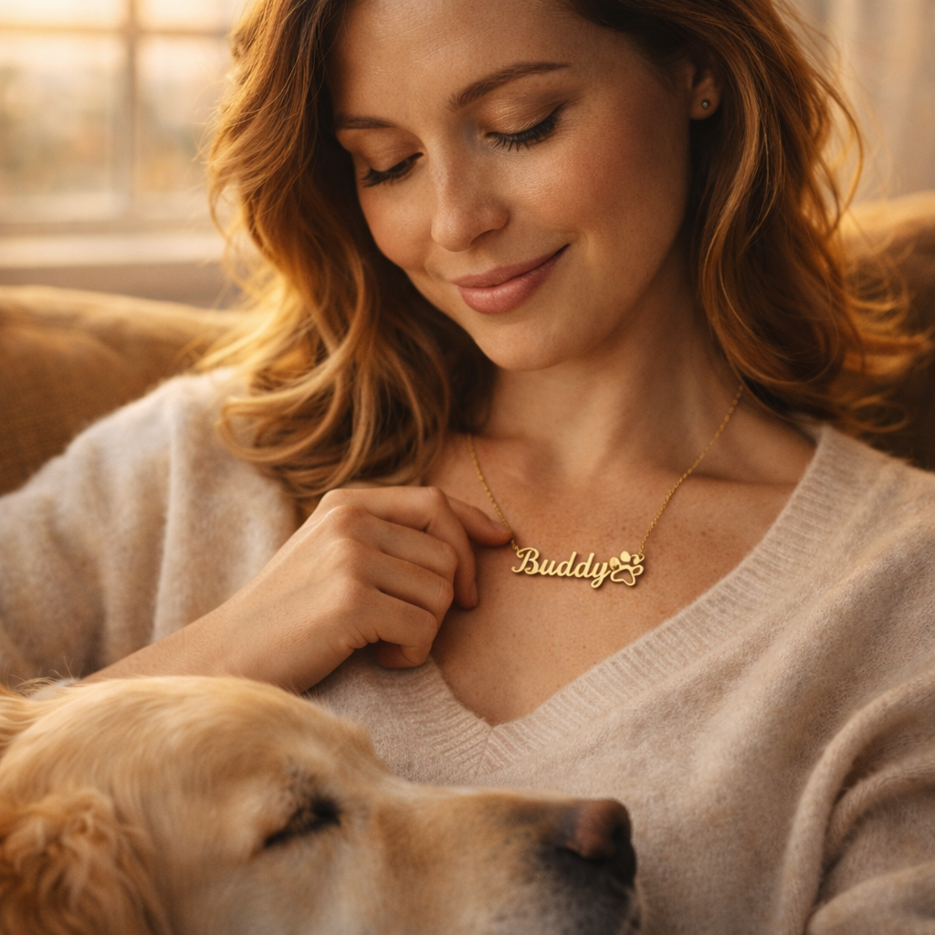 Personalized Paw Print Name Necklace